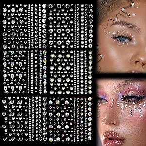 Стрази для рукоділля 900 шт., самоклеючі блискучі камінці для обличчя, блискітки для карнавалу, DIY прикраси для макіяжу обличчя - Фото 1