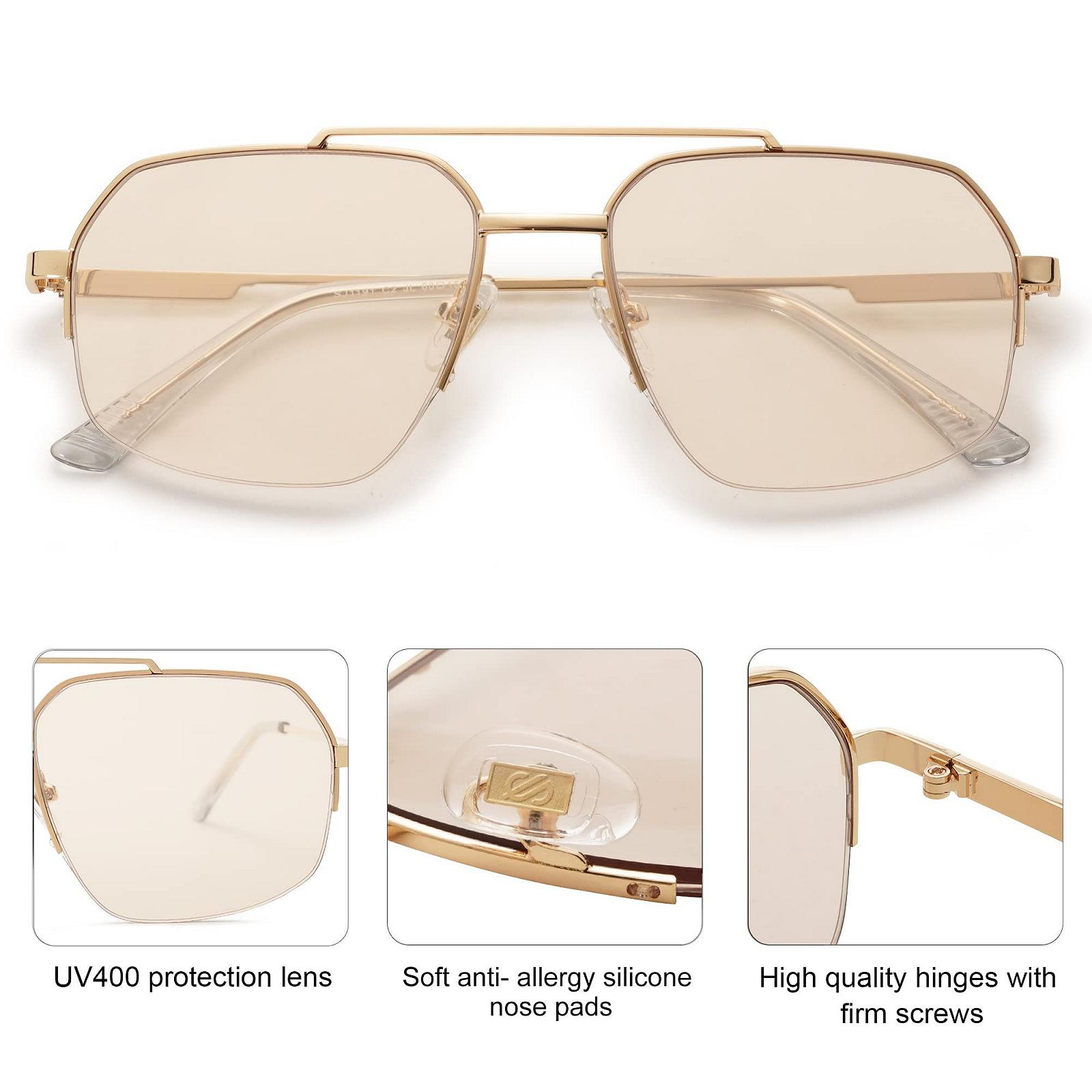 Окуляри SOJOS Ретро Вінтаж Великі Квадратні Подвійний Місток Метал Напів-Оправа Прямокутні SJ1191, фото №5