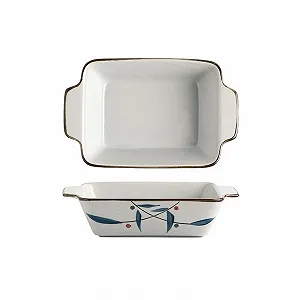 Керамическая форма для запекания глубокая удлиненная с двумя ручками расписанная вручную - Фото 1