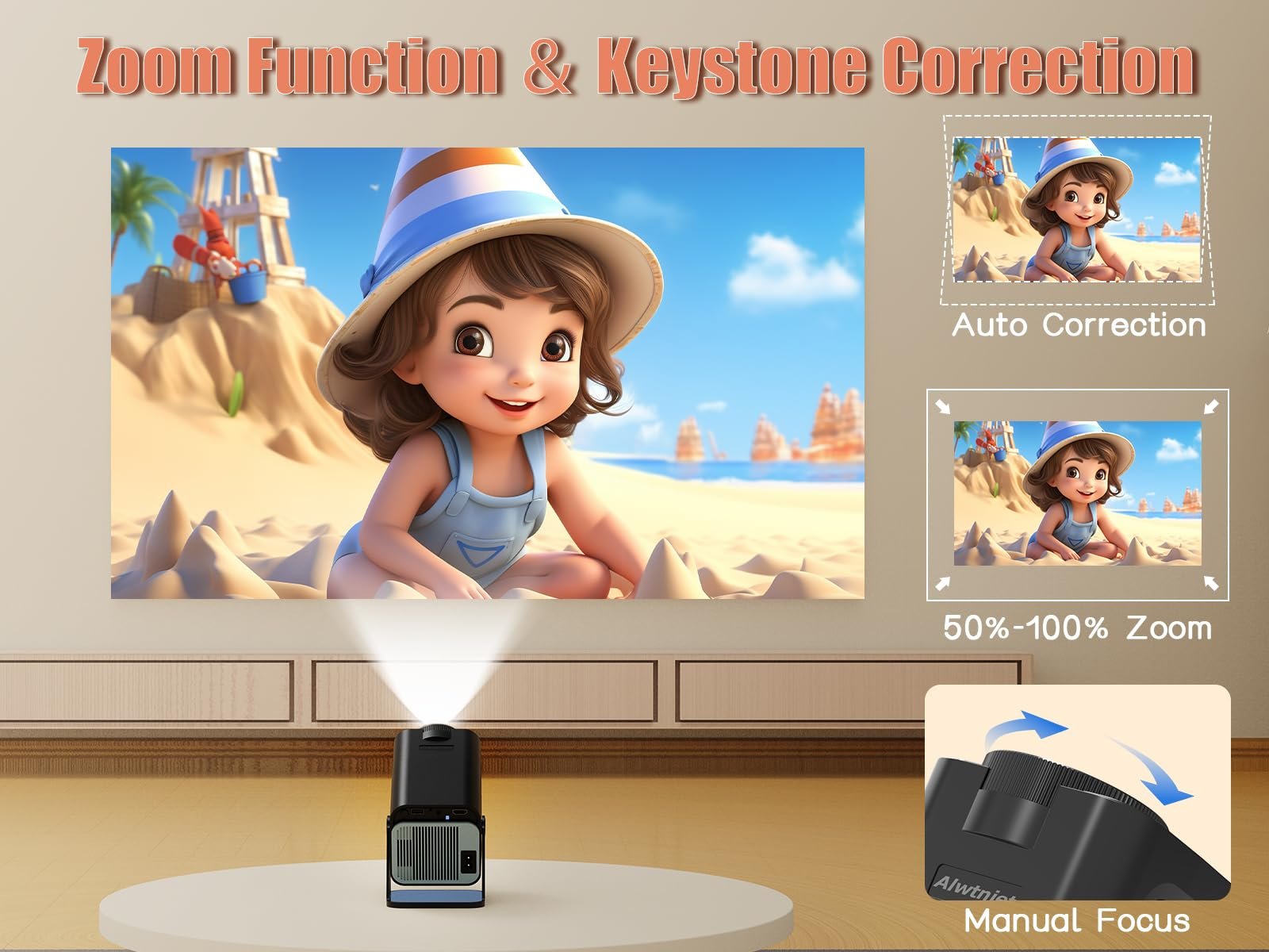 Мини-проектор Android 13 Smart Projector 4K Official Netflix, 320 ANSI, с WiFi и Bluetooth, ChatGPT голосовой помощник, портативный проектор для домашнего кинотеатра, для мобильных телефонов, фото №5