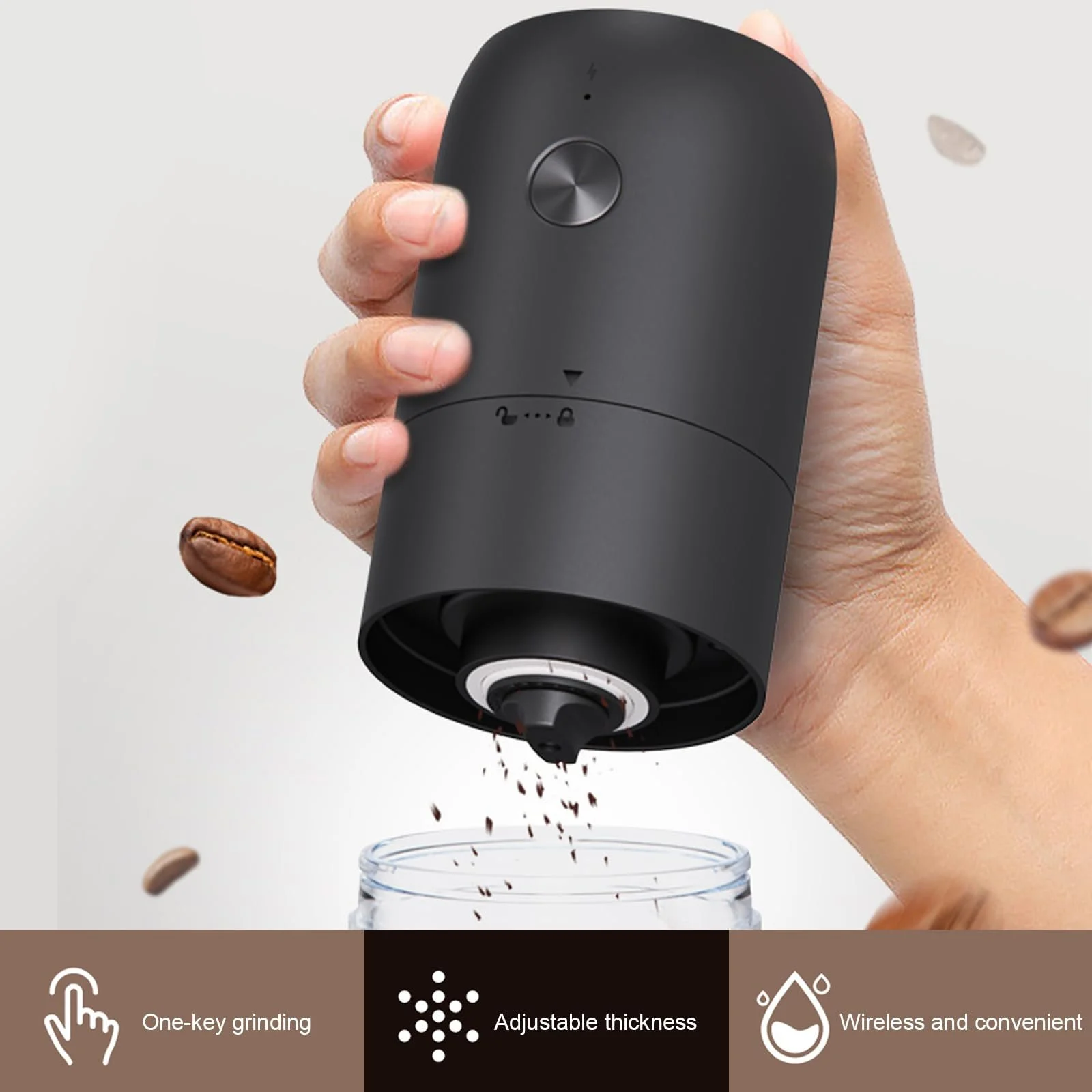 Електрична кавомолка портативна з керамічною конічною кавомолкою Mini Espresso з регульованим рівнем помелу, акумуляторна, фото №5