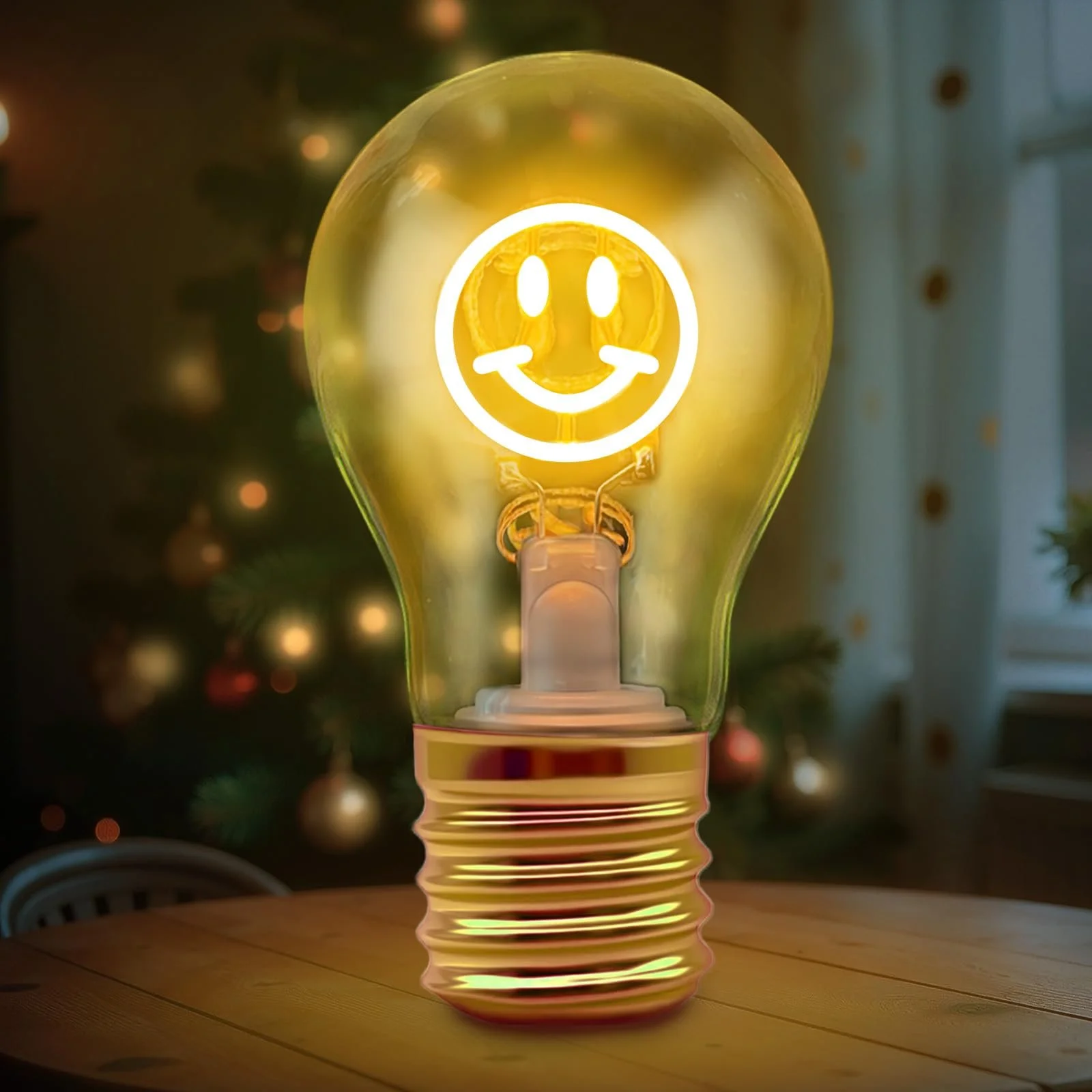 Настільна лампа Smile LED Форма лампочки Акумуляторна USB 3 рівні яскравості Жовтий, фото №1