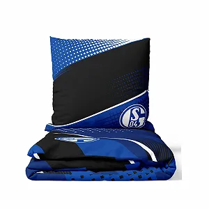Комплект постільної білизни FC Schalke 04 135 x 200 см + 80 x 80 см Чорно-синій synthetic.ua - Фото 1
