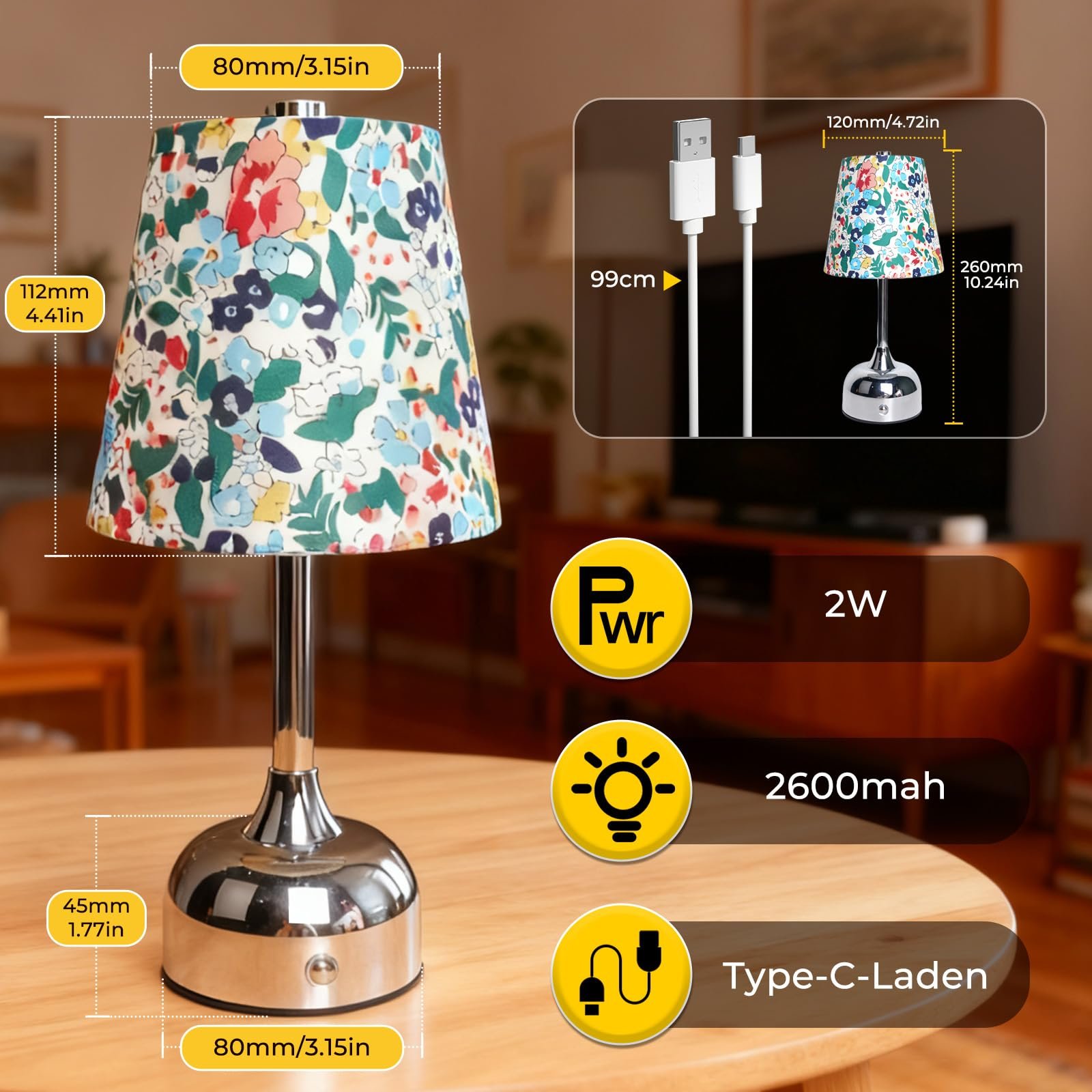 Настільна лампа Lustaled бездротова акумуляторна сенсорна IP54 срібляста, фото №6