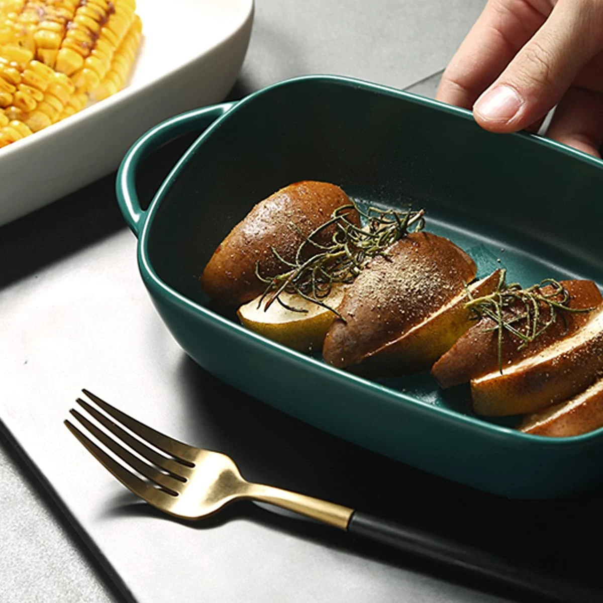 Керамічна форма для запікання прямокутна (B) для лазаньї та кексів, подвійні ручки, фото №6