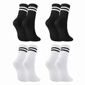 Носки Хлопковые Полосатые Спортивные (2 пары черные + 2 пары белые) - Фото 1