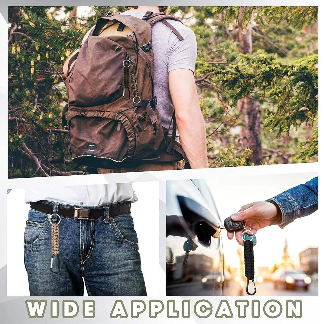 Брелоки 4 шт. з карабіном плетені для виживання в поході (чорний, помаранчевий, камуфляж зелений, камуфляж хакі), фото №6