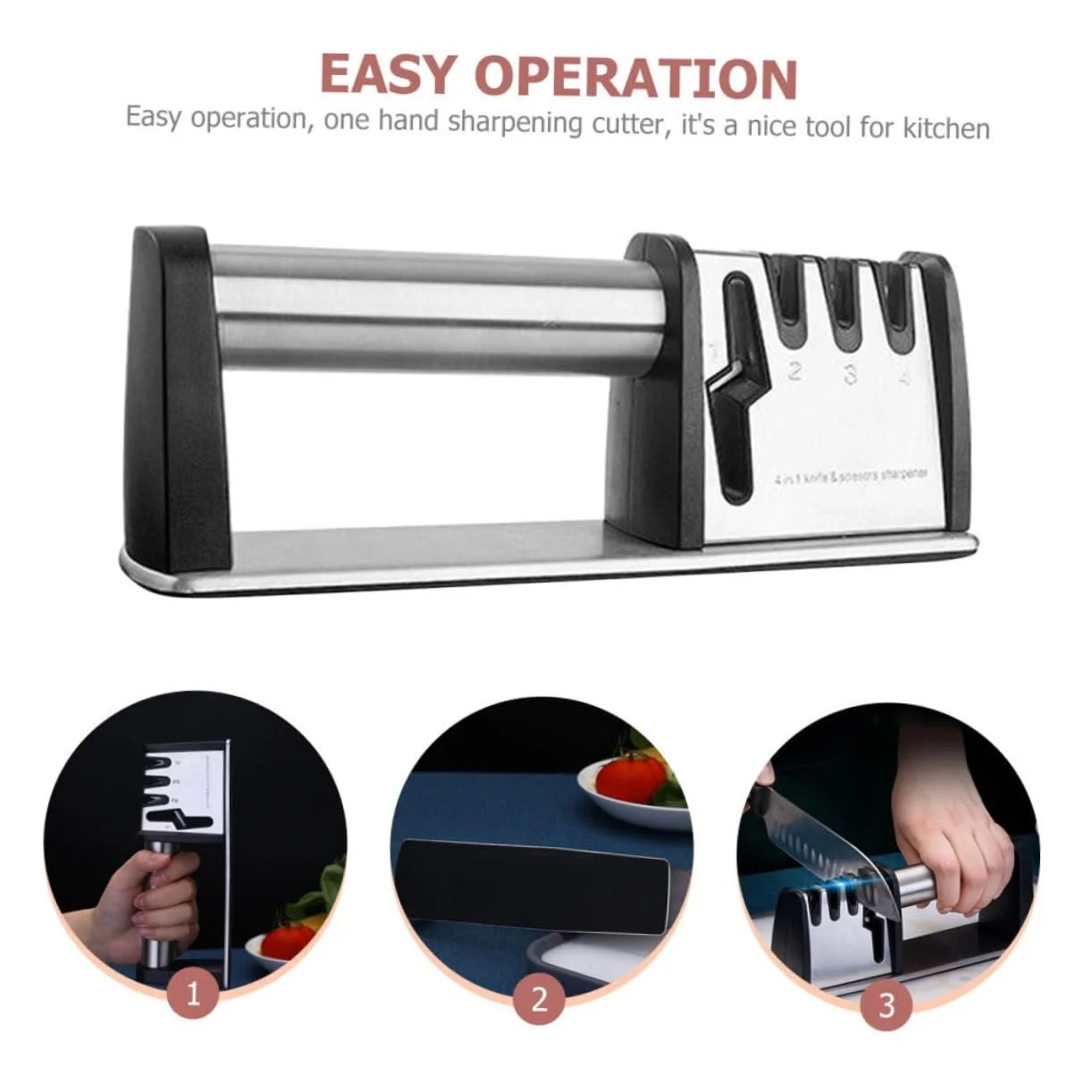 Точило для ножів ручна ергономічна з нержавіючої сталі з нековзною основою Срібляста, фото №5