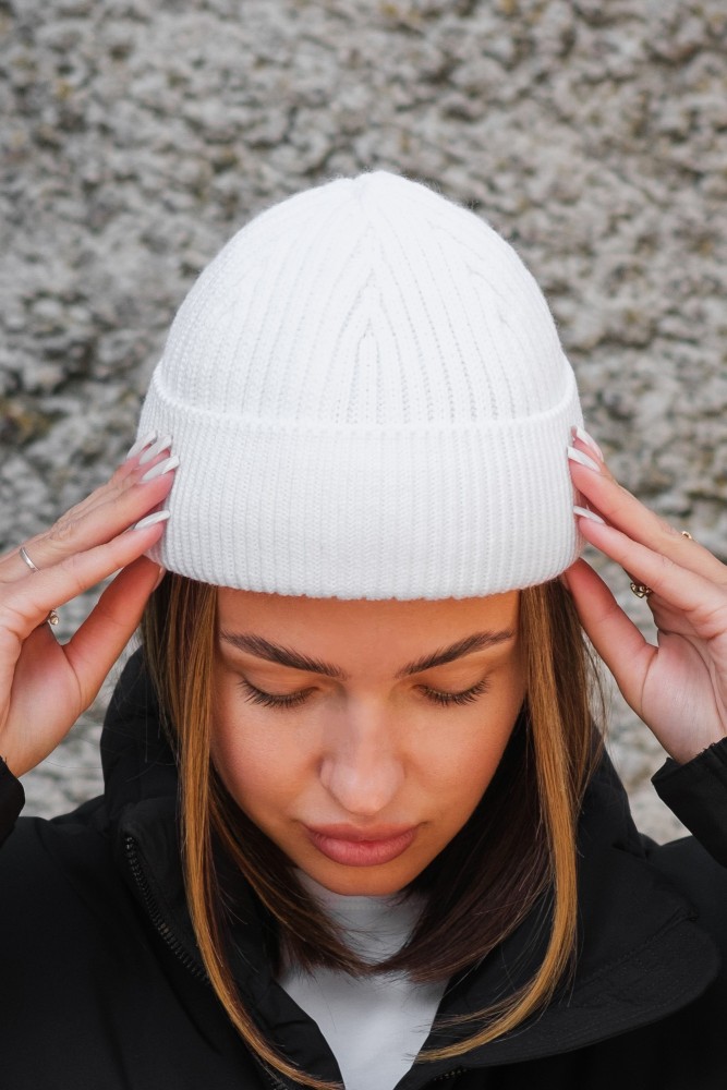 Утеплена трикотажна шапка біні докер на флісі Without Gvido white, фото №7