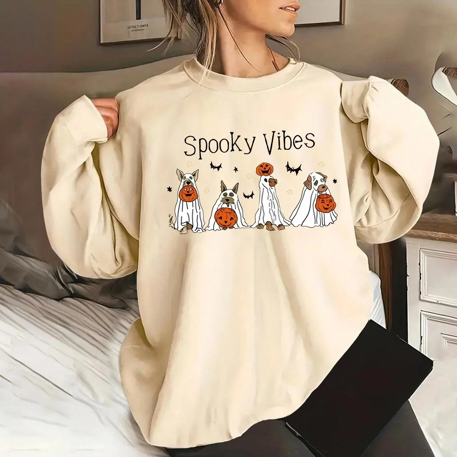 Свитшот Gwnauz Хэллоуин Винтажный с принтом скелета Женский, фото №3