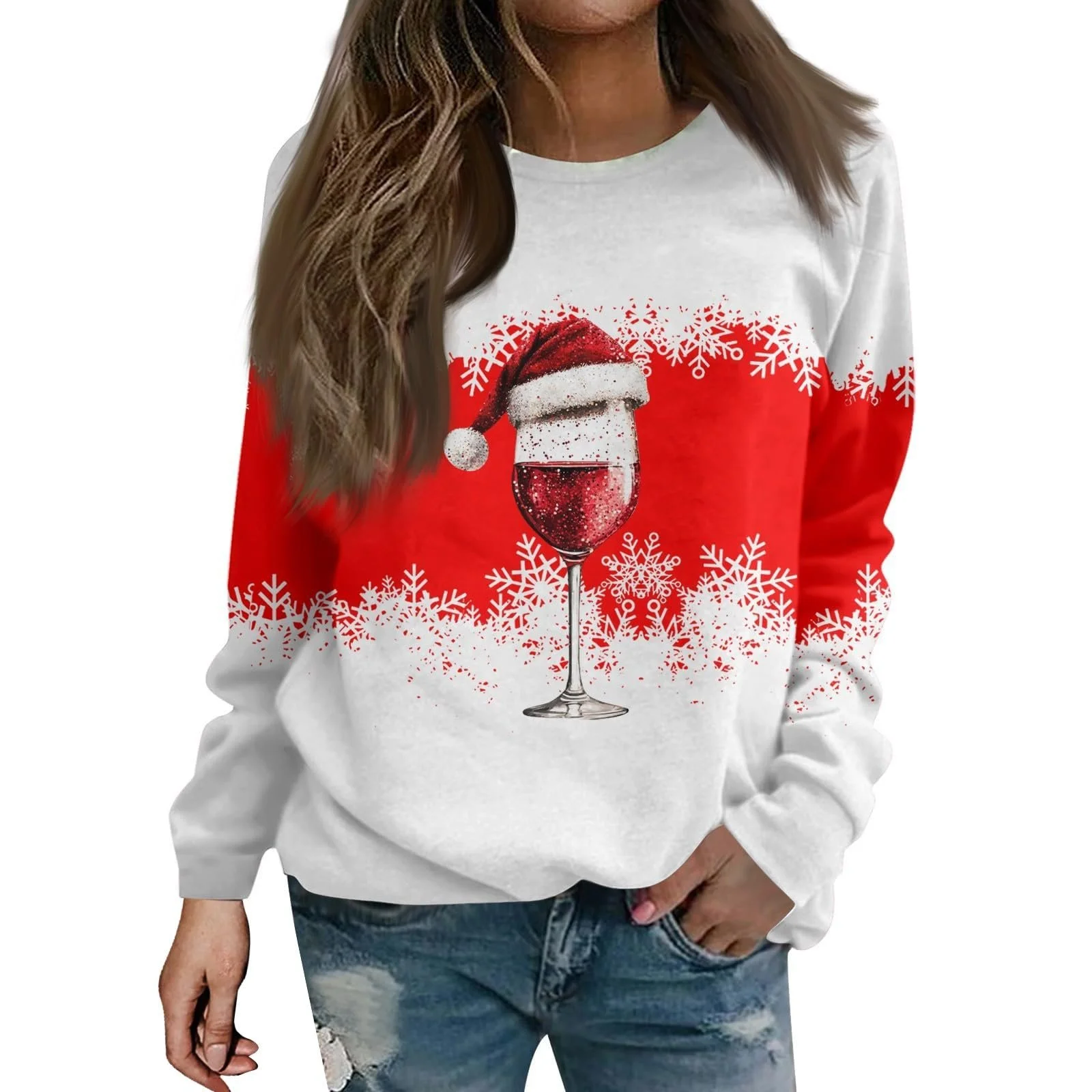 Женский Пуловер с Длинным Рукавом Рождественская Футболка Женская Осенняя Туника с Длинным Рукавом Рождественский Зимний Рабочий Свитшот с Круглым Вырезом, фото №1