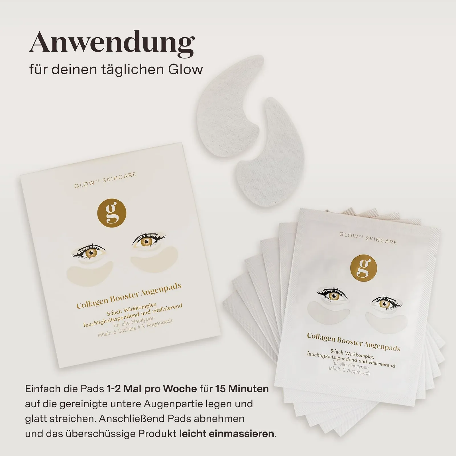 Патчи для глаз Glow25 Collagen [6 саше] с 18 активными ингредиентами - Патчи для глаз с гиалуроновой кислотой, фото №3