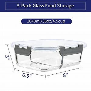 Контейнери для зберігання їжі MFY 5 Packs 36 oz 2 Compartments Grey synthetic.ua - Фото 1