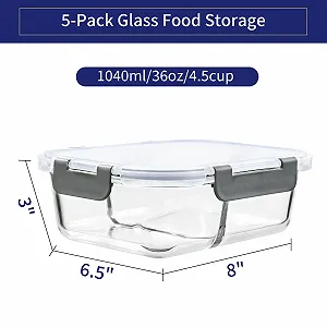 Контейнеры для хранения еды MFY 5 Packs 36 oz 2 Compartments Grey synthetic.ua - Фото 1