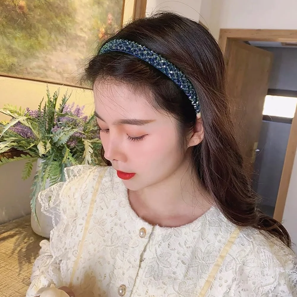 Обруч для волосся з кришталевими намистинами Темно-синій Блискучий, фото №5