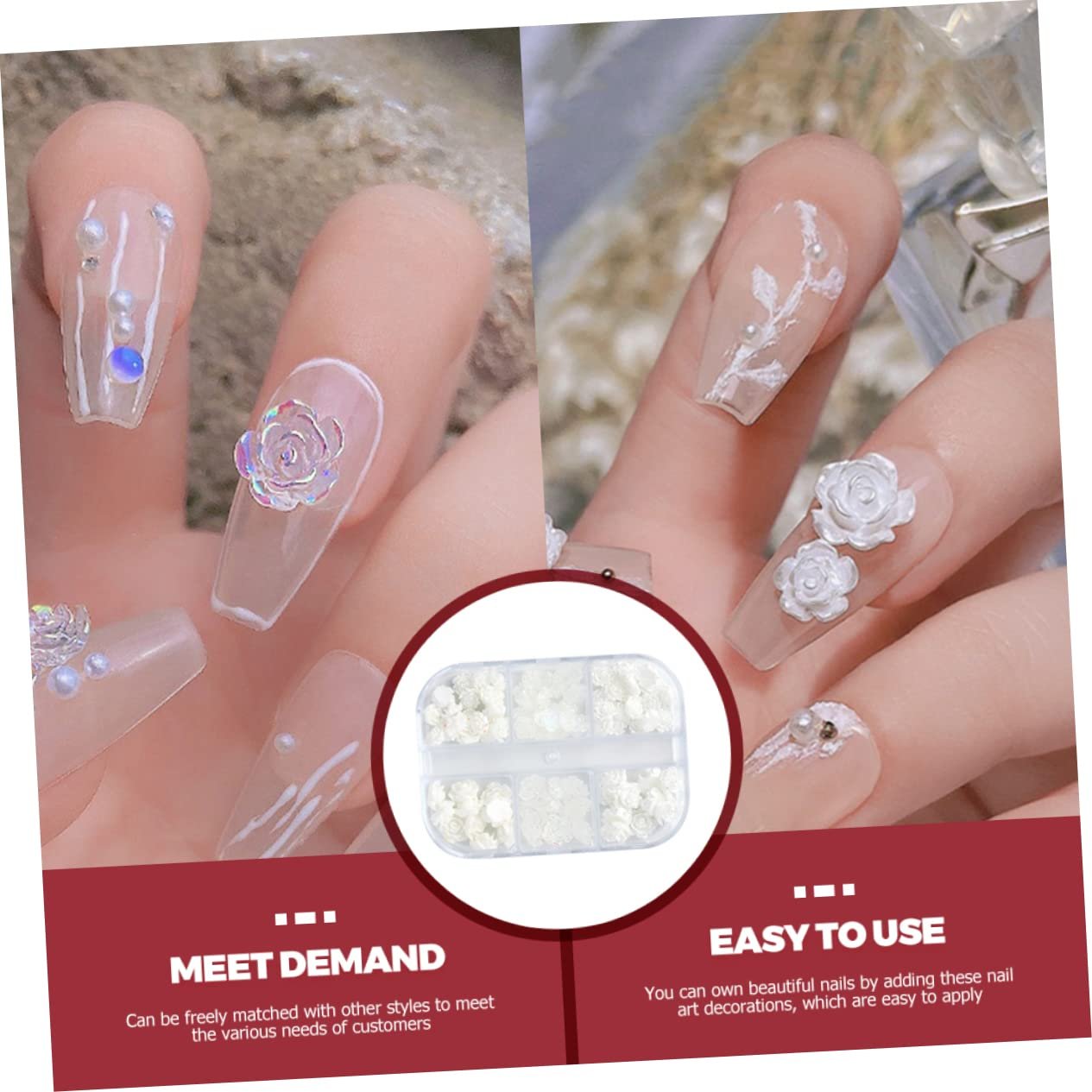 Цветок LALAFINA Набор для дизайна ногтей 2 шт., подвески для маникюра, цветок, плоская задняя часть, бусины-самоцветы с плоской задней частью, 3D роза, смола, фото №2