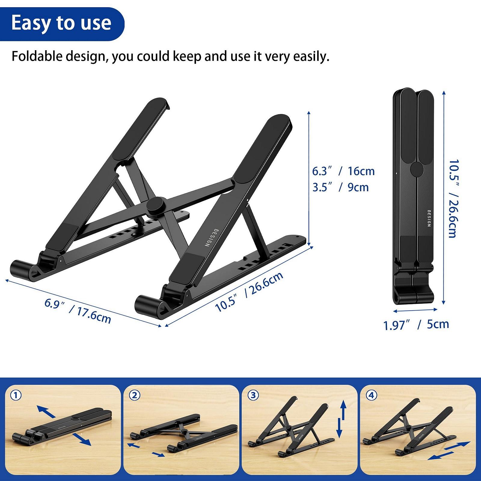 Підставка для ноутбука BESIGN LS01 Pro, портативна та регульована, сумісна з ноутбуками 10-15,6 дюймів (чорна), фото №5