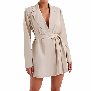 Тренч Yoisdtxc Жіночий Повсякденний однотонний Довгий рукав - Фото 1