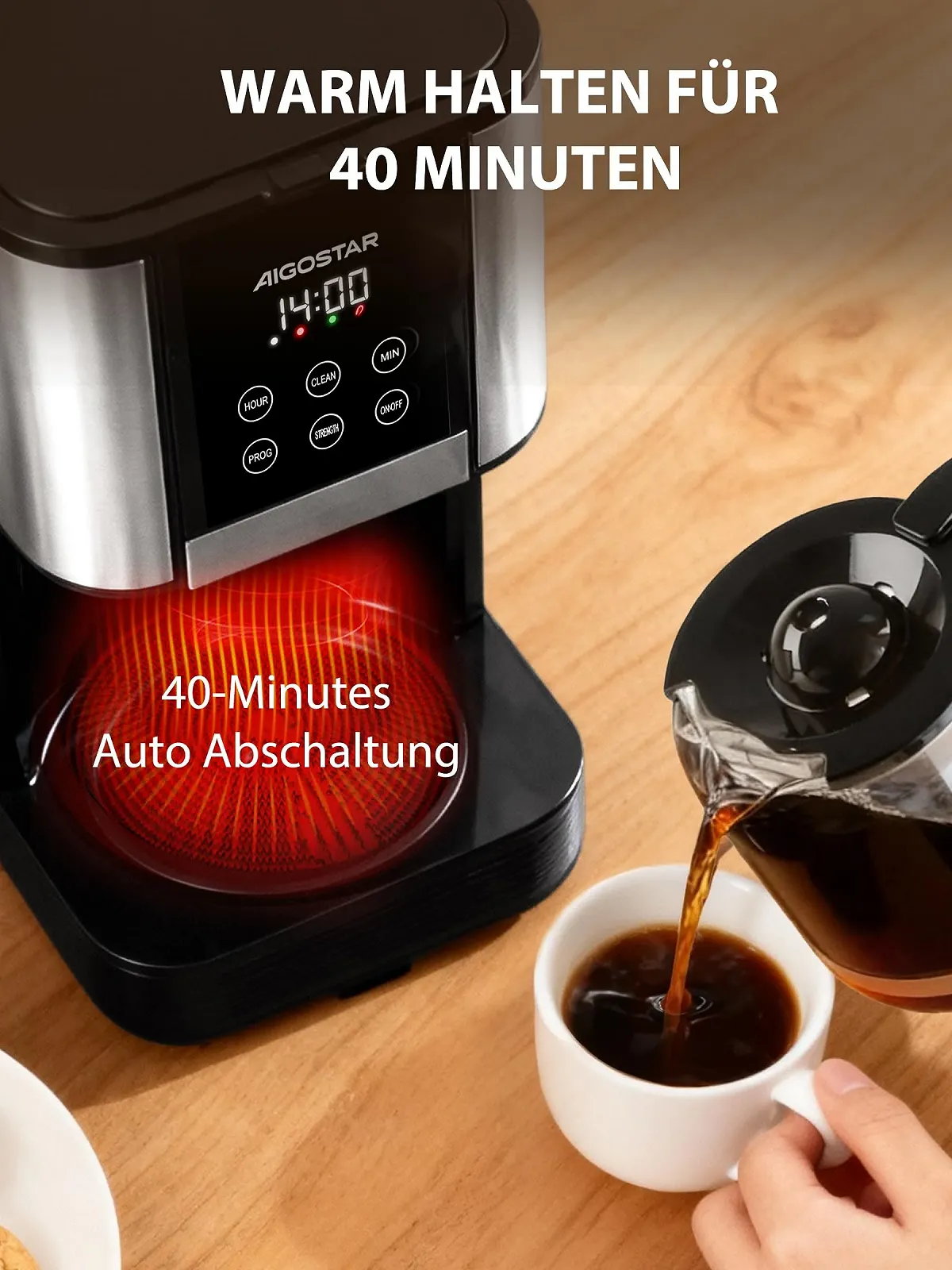 Капельная кофеварка Aigostar Cora 1.5 л 1000 Вт LCD Черная, фото №5