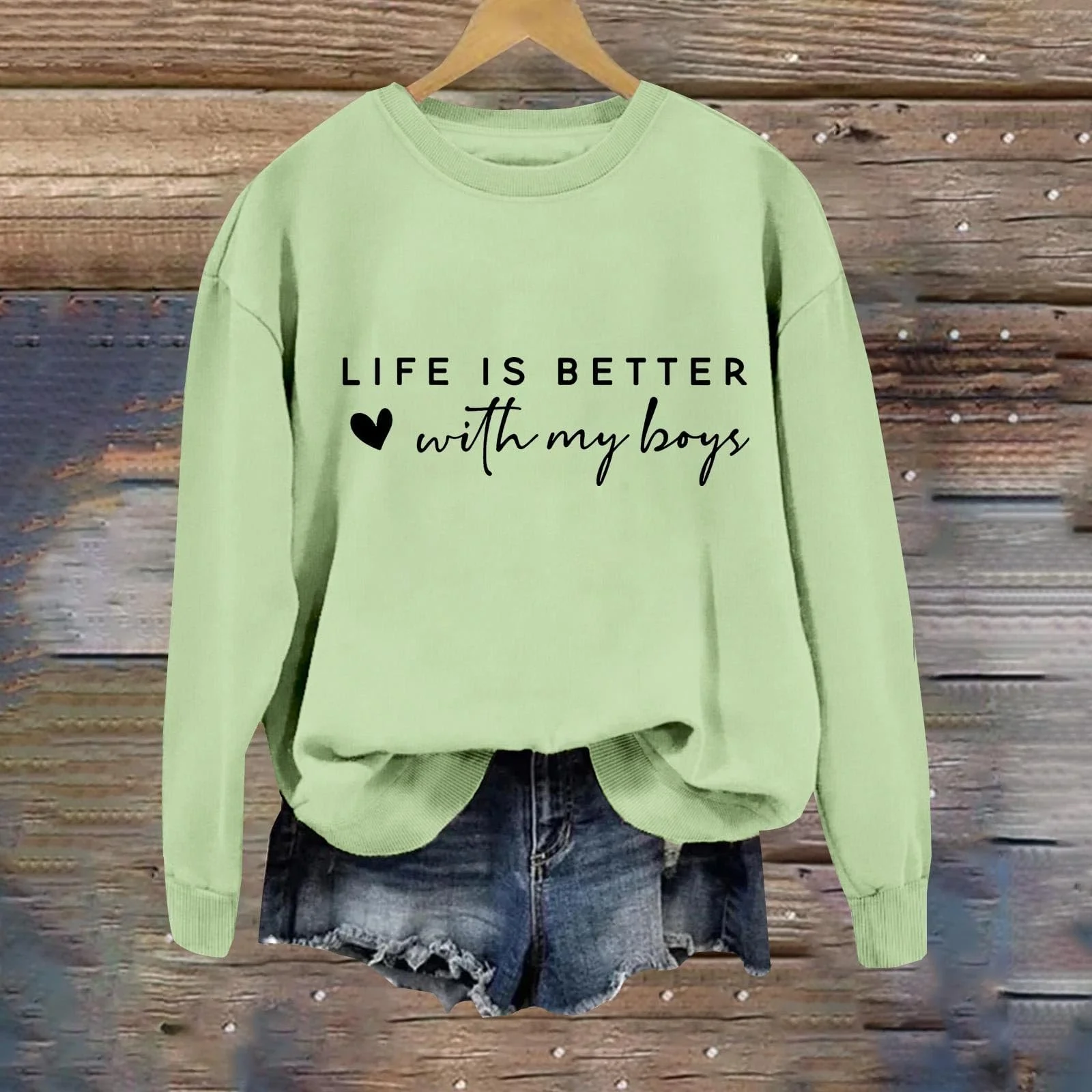 Женский Повседневный Свободный Свитшот с принтом Life Is Better With My Boys Смешной Свитшот с надписью Повседневный пуловер, фото №3