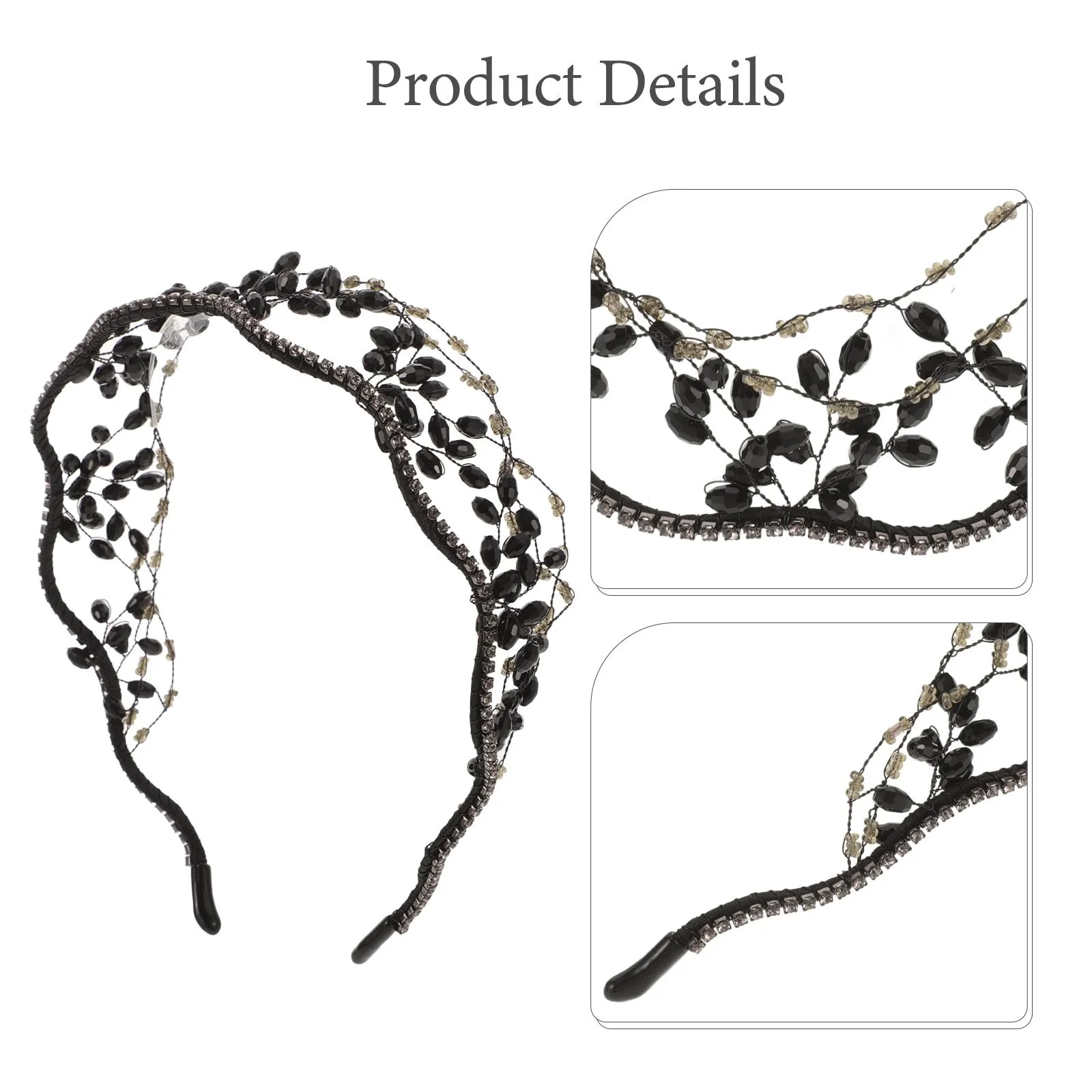 Обруч Lurrose Чорний з кристалами, перлами, фото №3