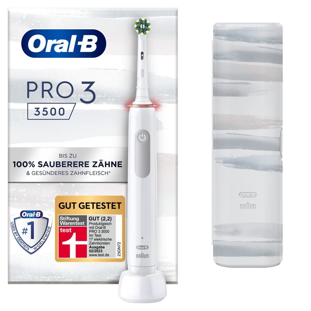 Зубная щетка электрическая Oral-B PRO 3 3500, белая и Зубная щетка электрическая PRO 3 3500, 2 сменные насадки, с 3 режимами чистки и визуальным контролем давления 360°, дорожный футляр, черная, фото №2