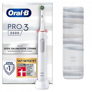 Зубная щетка электрическая Oral-B PRO 3 3500, белая и Зубная щетка электрическая PRO 3 3500, 2 сменные насадки, с 3 режимами чистки и визуальным контролем давления 360°, дорожный футляр, черная synthetic.ua - Фото 1