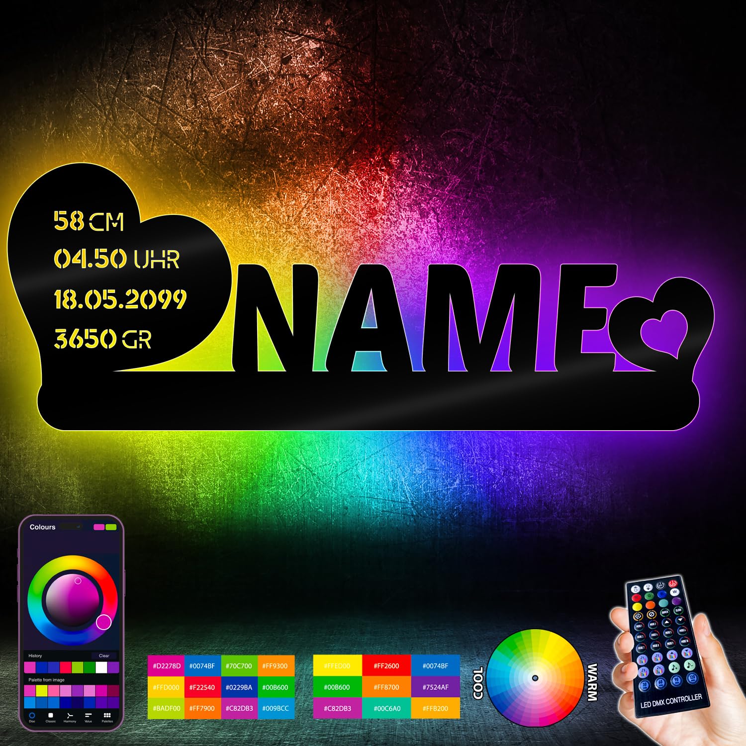 Ночник RGB LED Decorative Hearts, фото №1