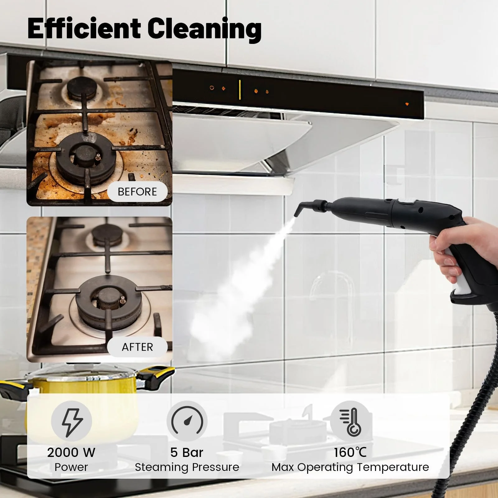 Пароочисник GOPLUS 2000 W 5 бар 1.8 л підлоговий та ручний, фото №5