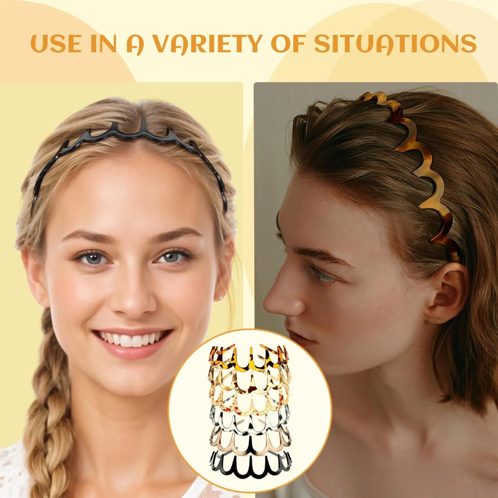 Обруч для волосся Zigzag, 6 шт, пластик, хвилястий, фото №7