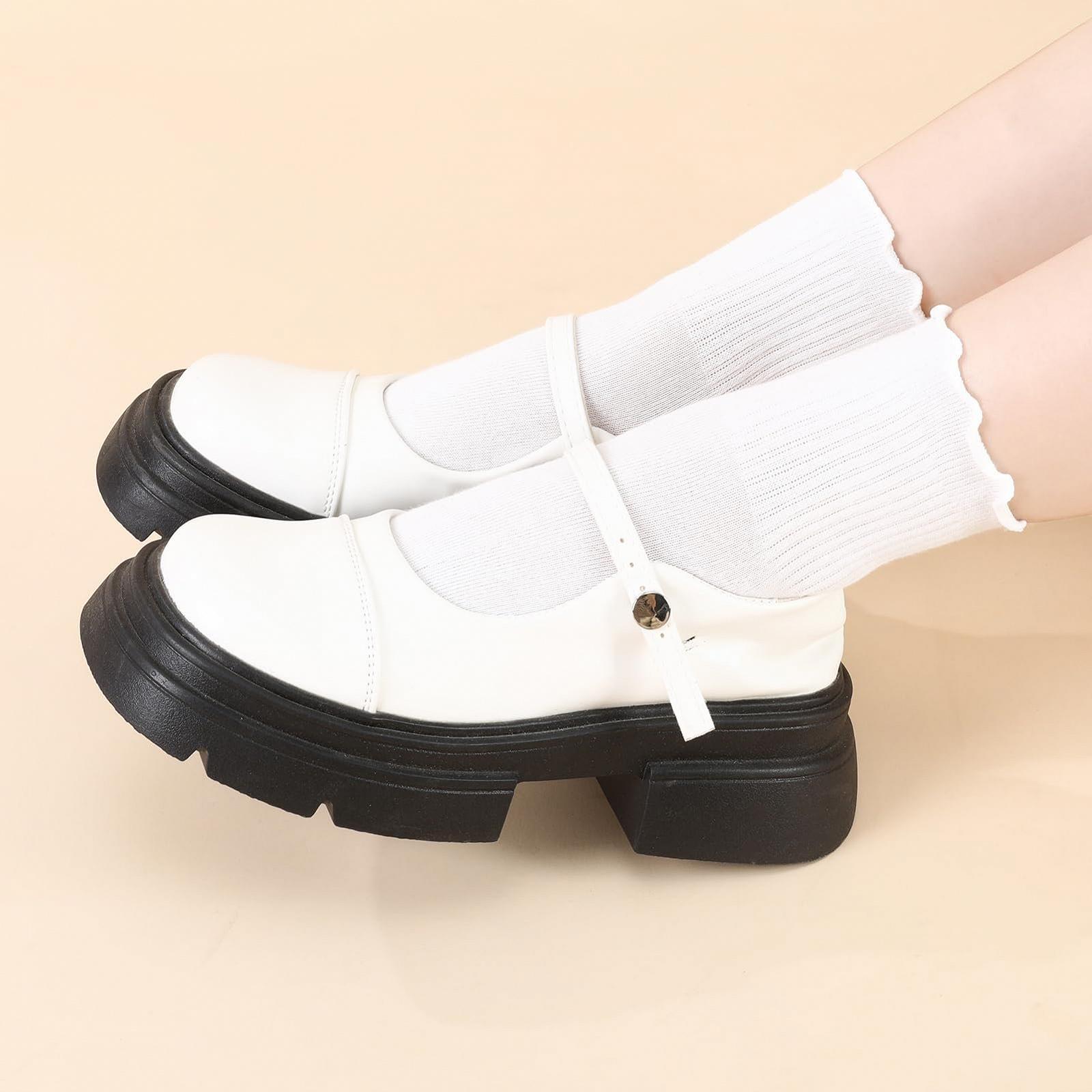 Носки с оборками Женские носки с оборками Хлопковые вязаные носки до середины икры для обуви лолита Женские девушки, 6 пар, фото №7