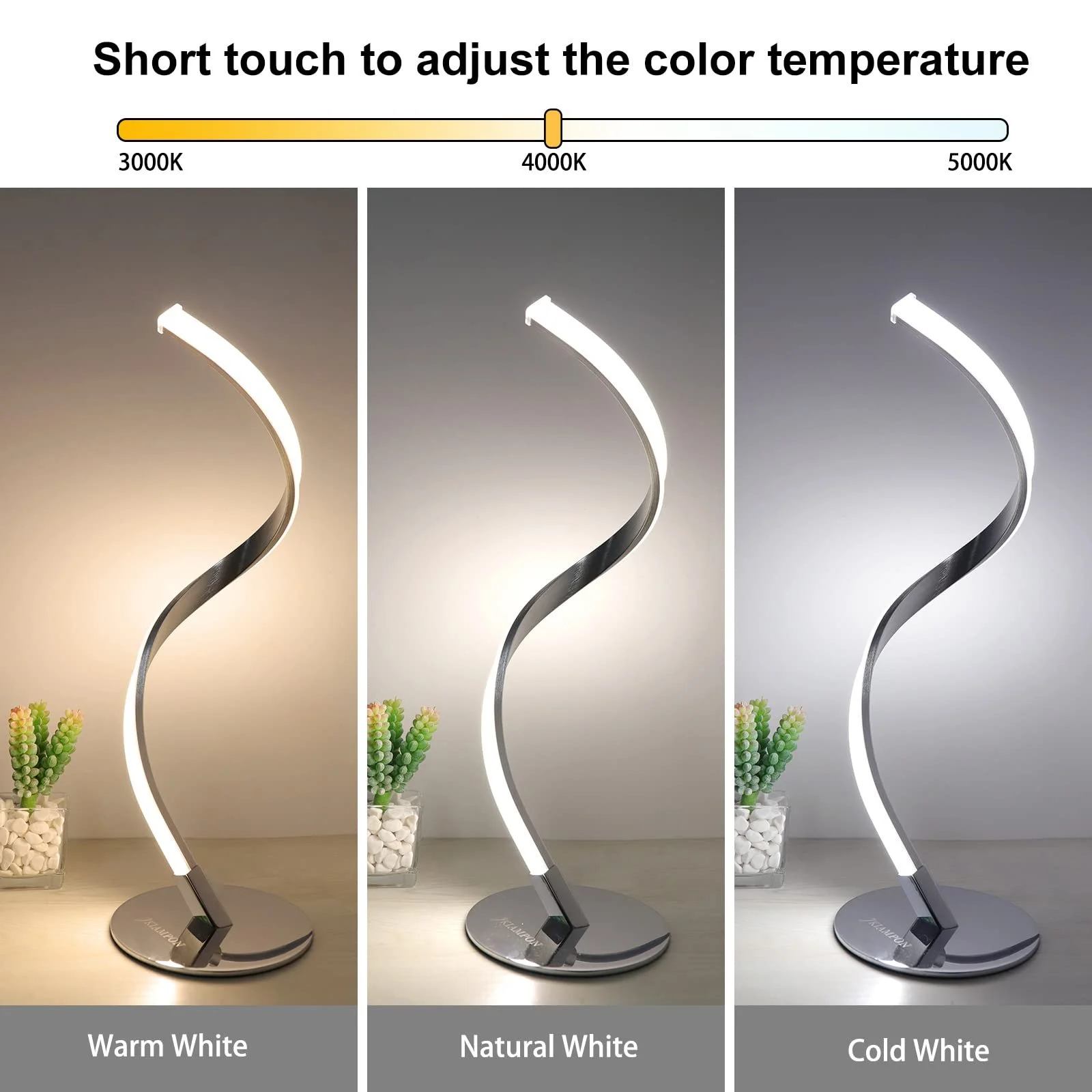 Настільні лампи LED комплект 2 шт. спіральні димовані сенсорне управління S-подібні металеві 3000 K - 5000 K, фото №3