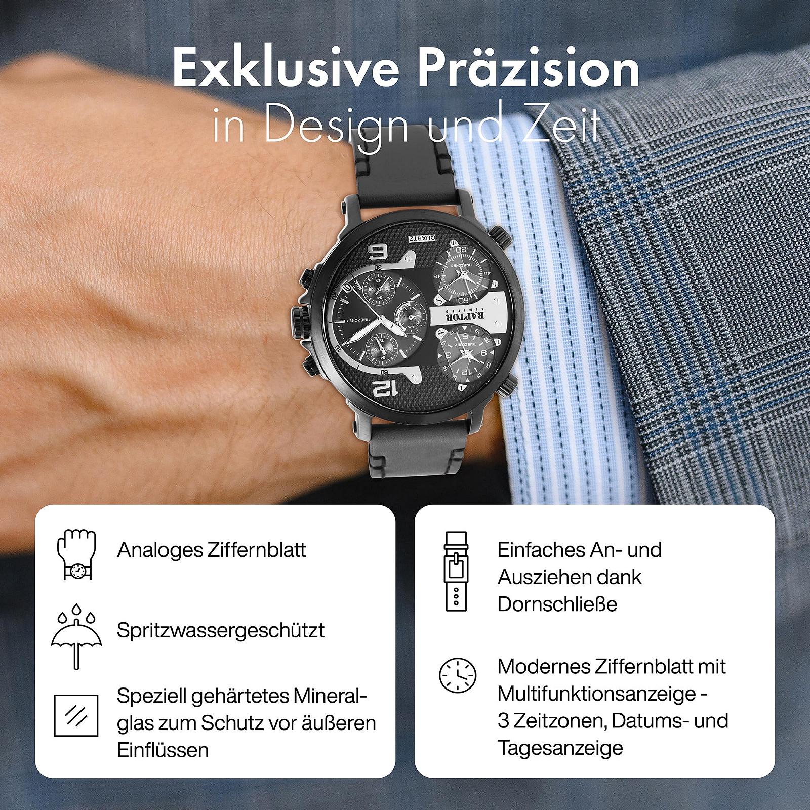 Часы Raptor Limited Maxx Quartz Мужские С 3-мя Часовыми Зонами RA20130 Серый, фото №3