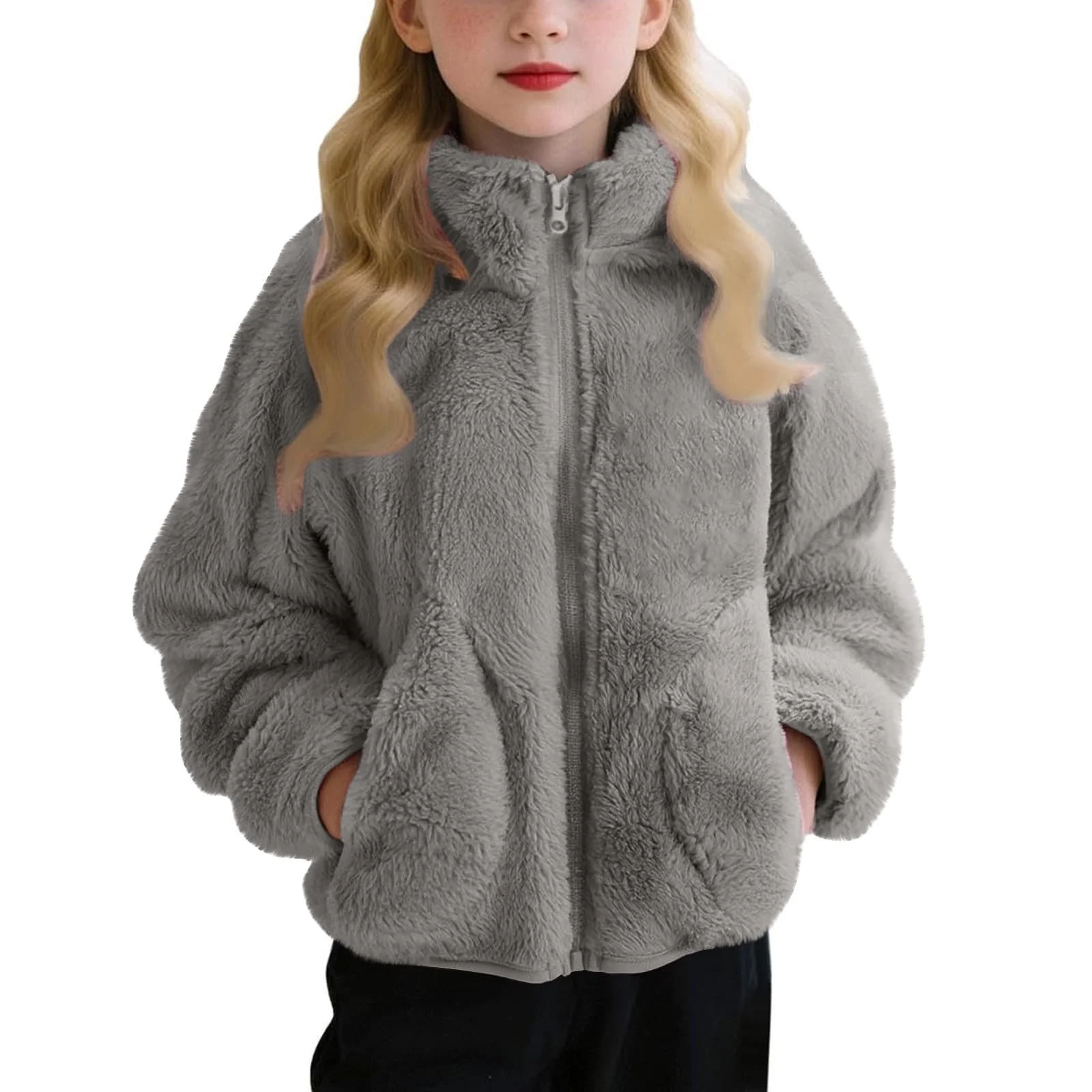 Дитяче шерстяне пальто на осінь-зиму, на повній блискавці, пухнасте, фото №1