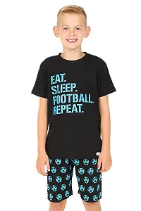 Комплект піжами The PyjamaFactory Бавовна Eat Sleep Football Repeat для хлопчиків, з шортами, унісекс - Фото 1