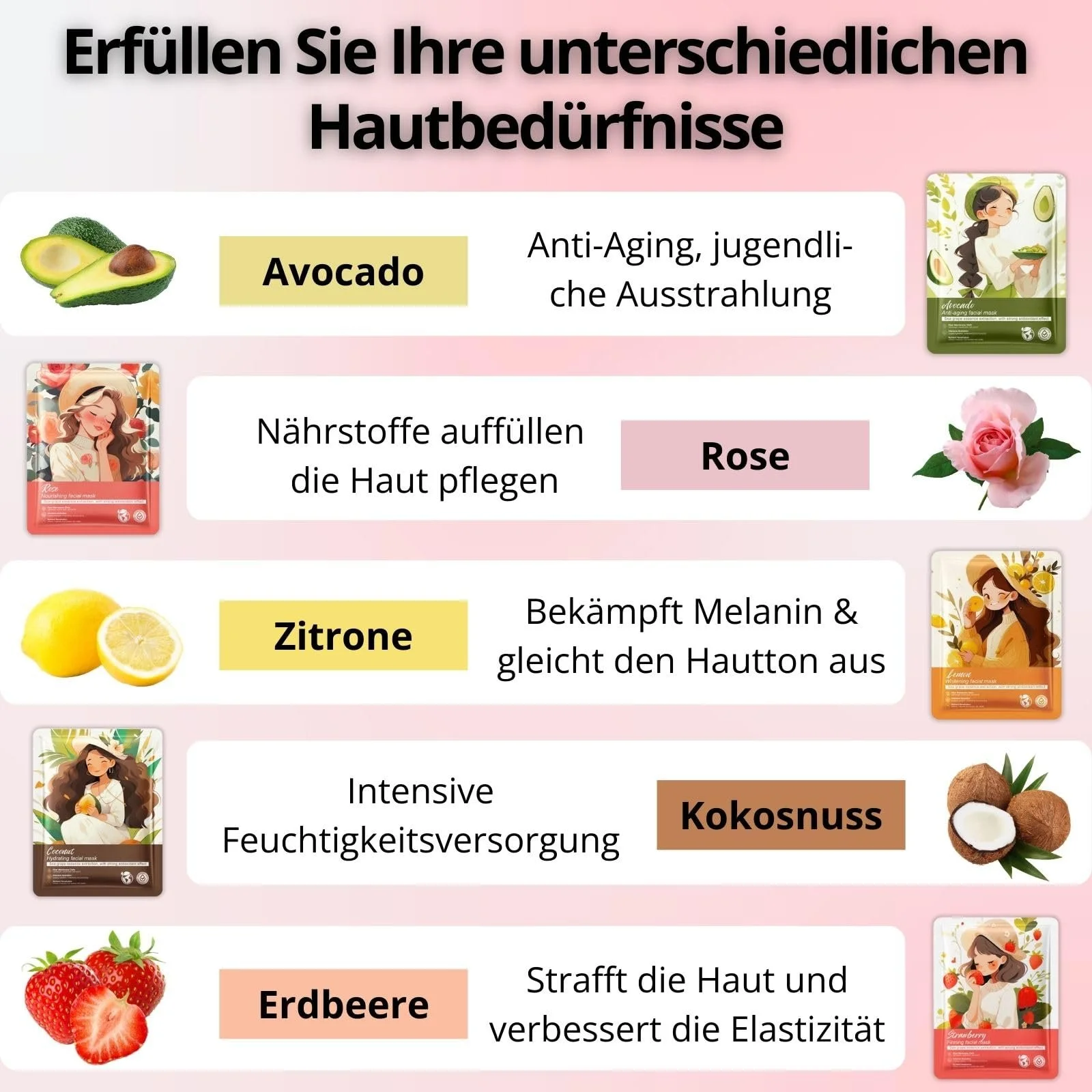 Тканевая маска Altherona Набор 10 шт. Увлажняющая маска для лица с фруктовыми растительными экстрактами, успокаивающие маски с центеллой, набор красоты для подростков, девушек и женщин, подарки для ухода за лицом, фото №7