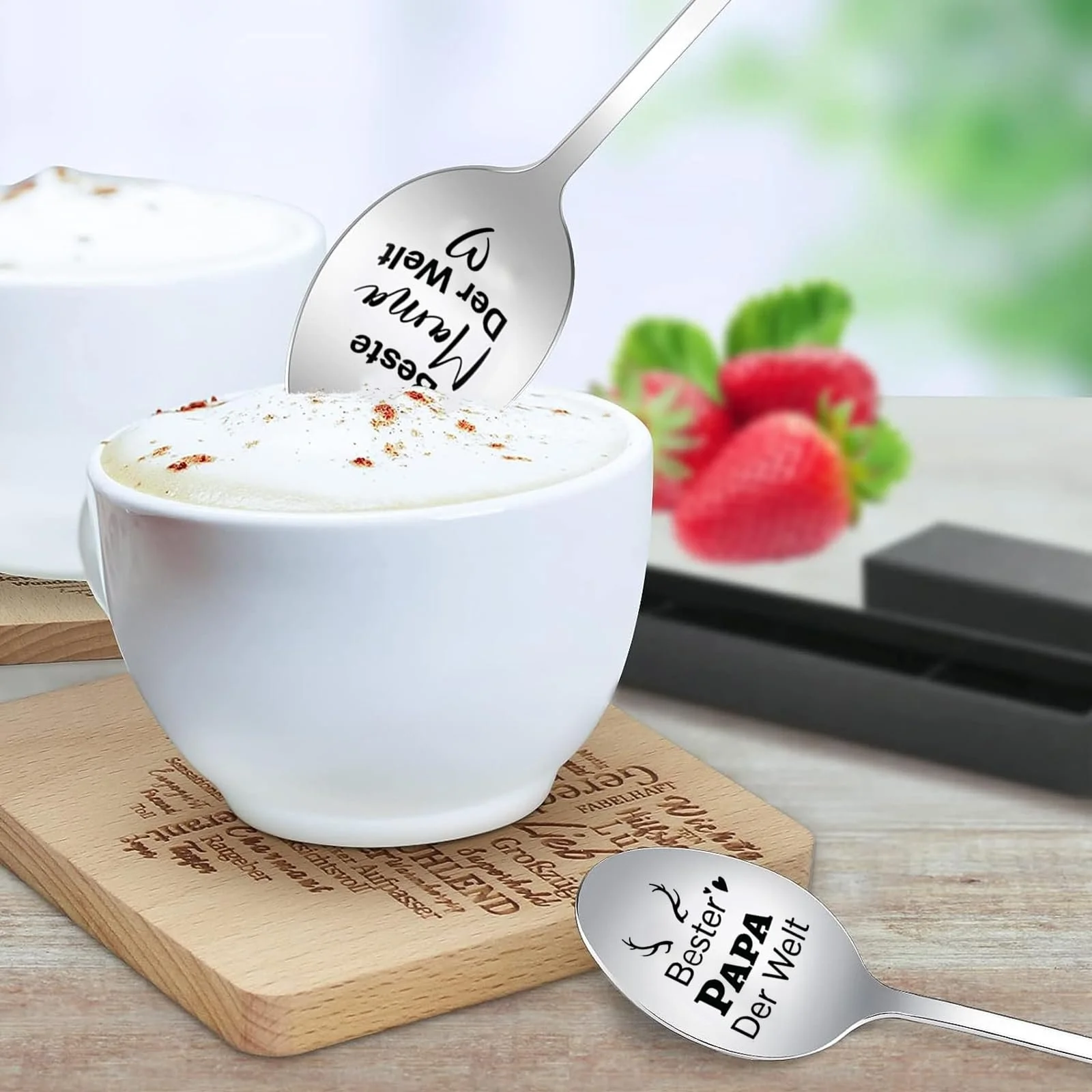 Ложка для кави, набір з 2 дерев'яних підставок, найкращим мамі і татові у світі, фото №6