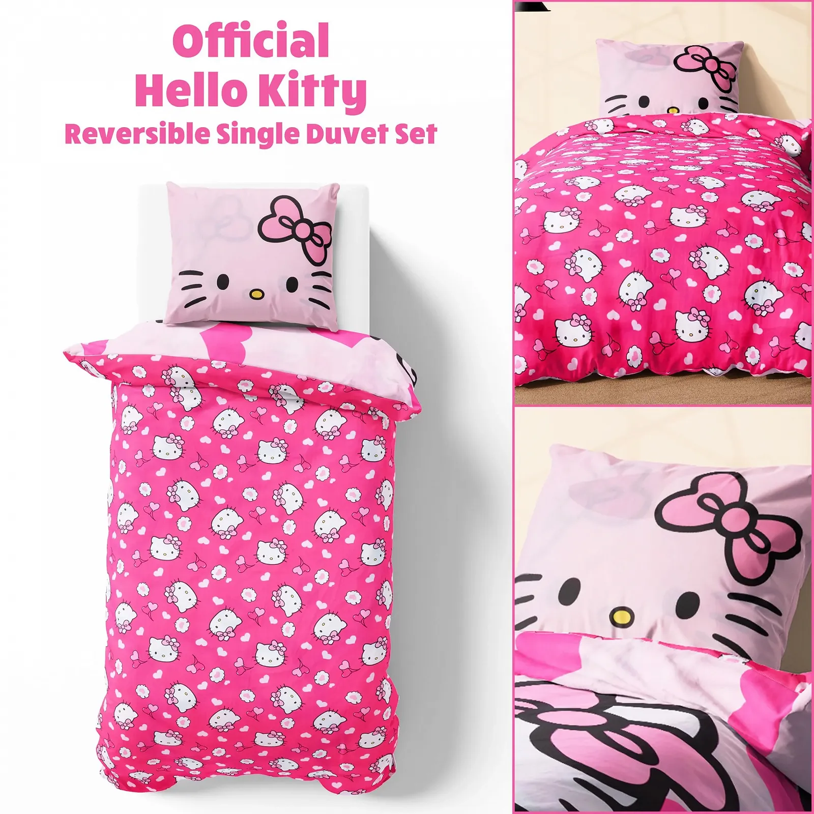 Комплект дитячої постільної білизни Hello Kitty для дівчаток та підлітків 135 x 200 см, фото №2