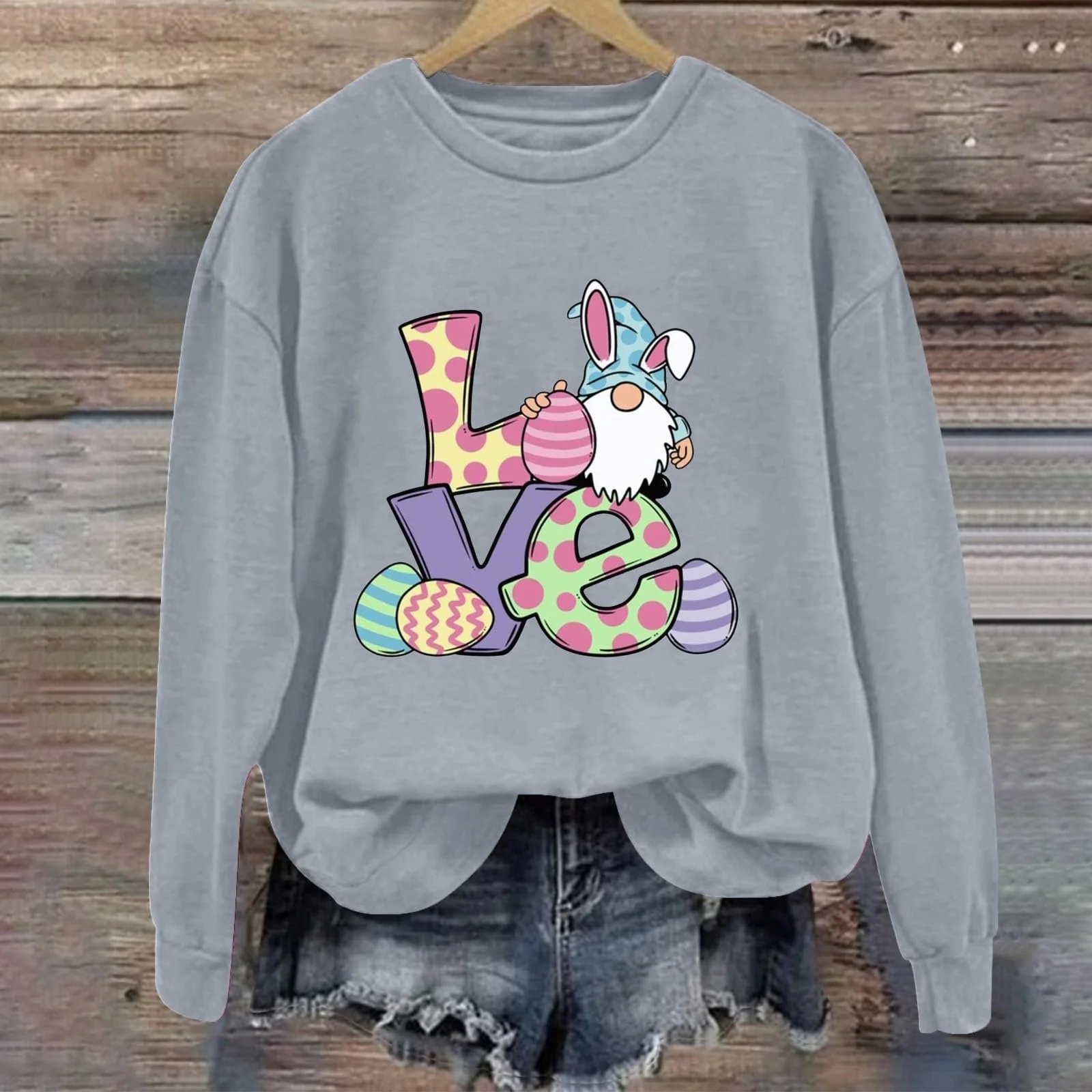 Женский свитшот Generisch HUIFUAO Happy Easter, принт кролика и яиц, с длинными рукавами, фото №3 Женский свитшот Generisch HUIFUAO Happy Easter, принт кролика и яиц, с длинными рукавами, фото №3