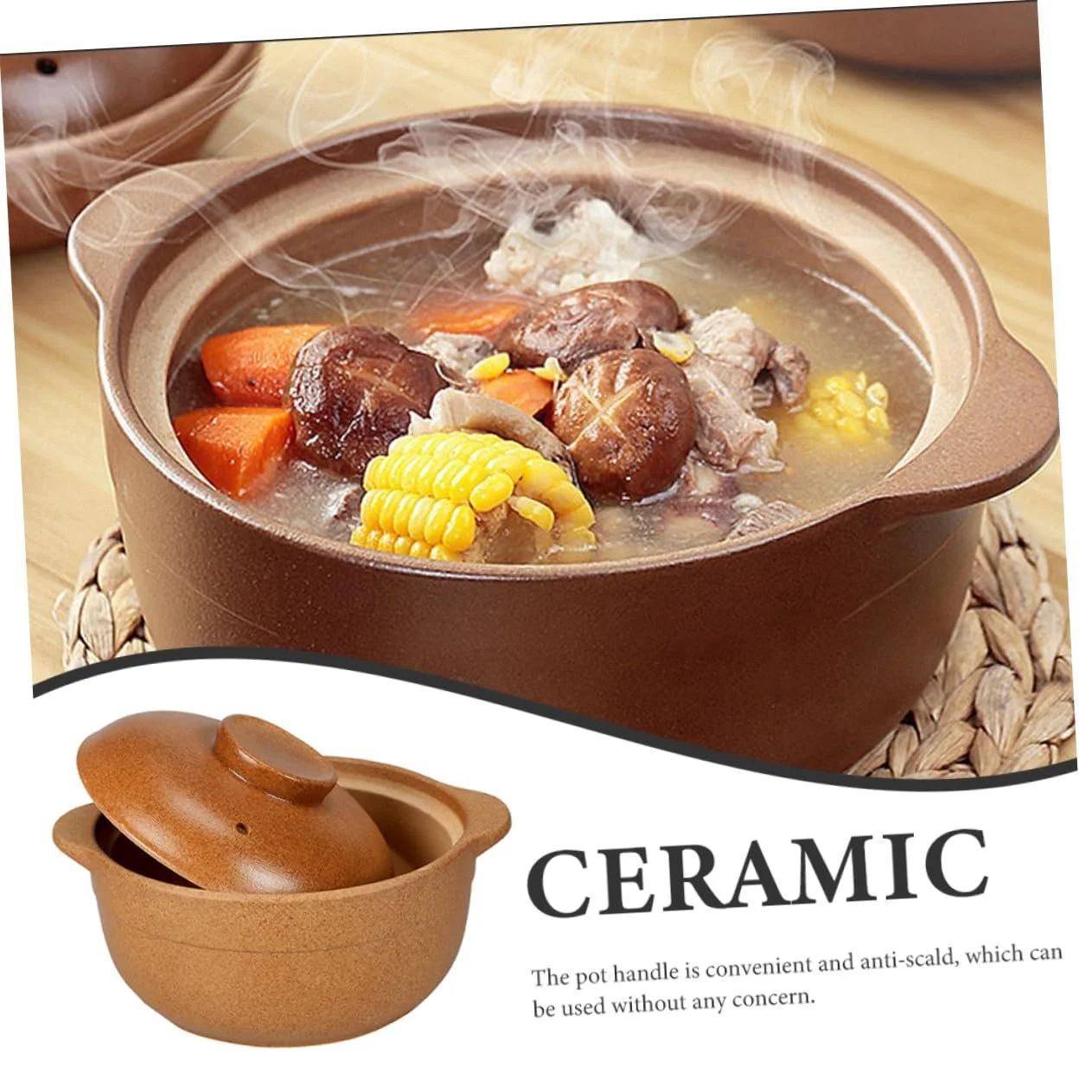 Кастрюля керамическая с крышкой термостойкая компактная равномерный нагрев для дома, фото №2