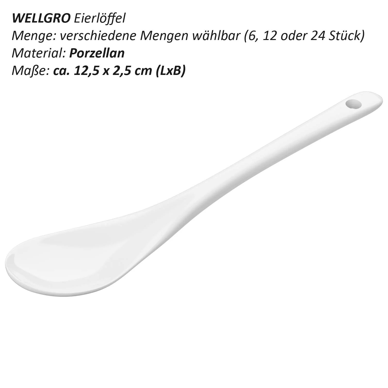 Ложка WELLGRO Порцеляна Білий, 6 штук, фото №2