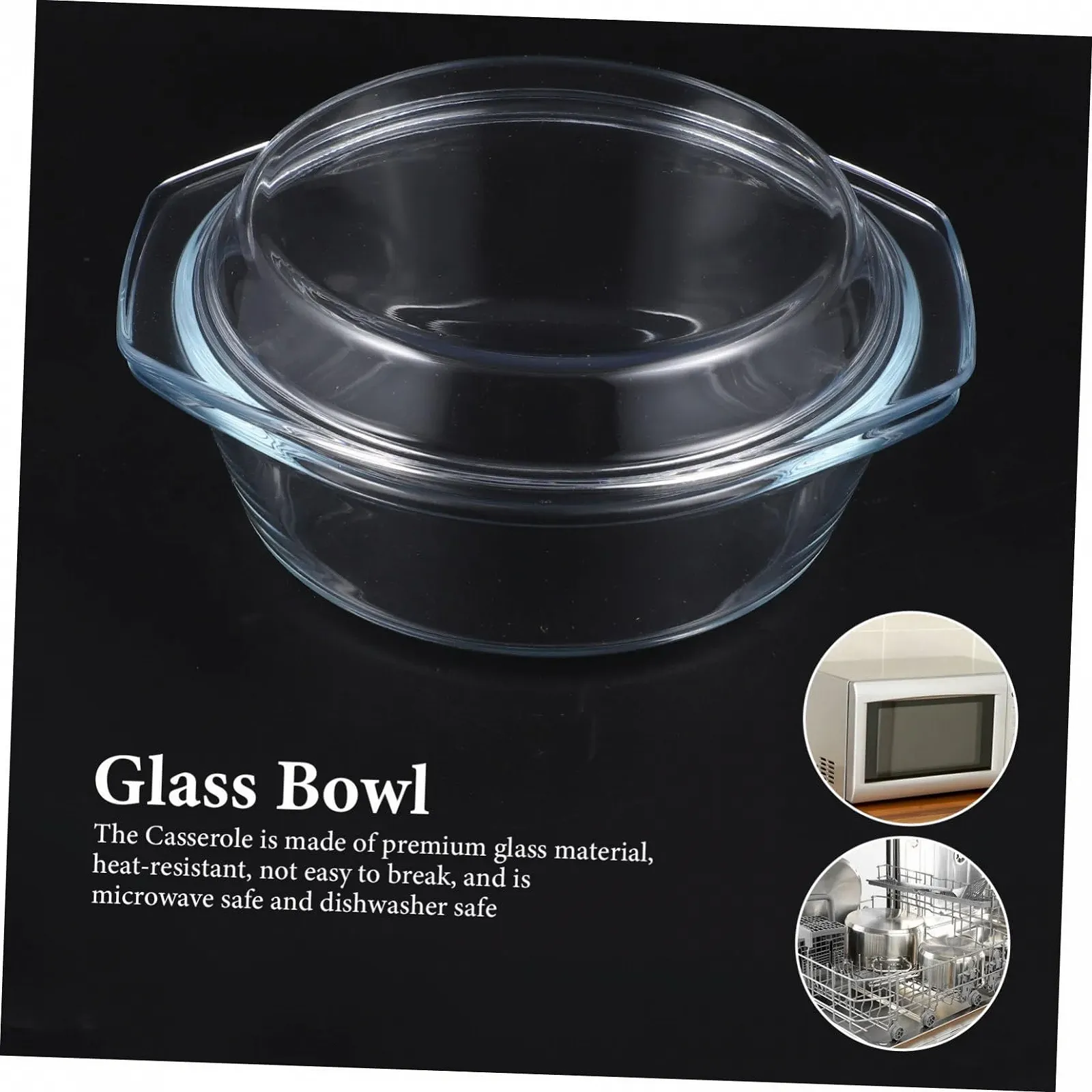 Форма для запекания стеклянная с крышкой и ручками термостойкая круглая прозрачная, фото №8