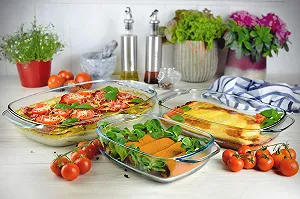 Набір форм для запікання Sendez з 3 шт. 1.4 л 2.3 л 3.6 л скляні прямокутні -50 °C до 400 °C Прозорий synthetic.ua - Фото 1