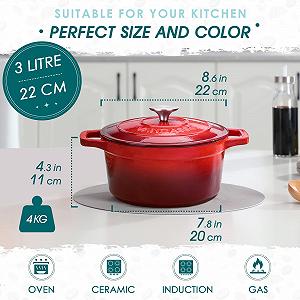 Кастрюля-жаровня vancasso чугунная эмалированная круглая с крышкой, 26 см, 5 л Красная synthetic.ua - Фото 1