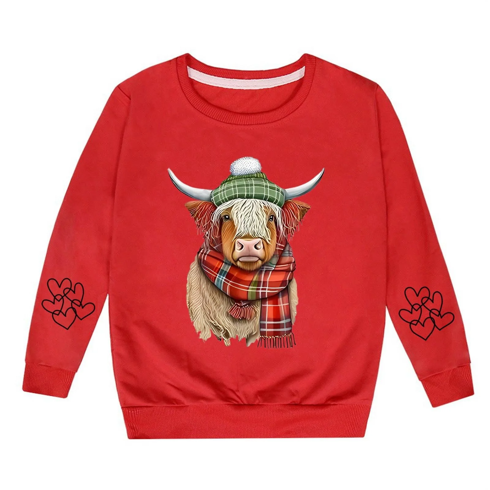Пуловер Повсякденний худі з круглим вирізом та коров'ячим принтом для дітей, фото №1 Пуловер Повсякденний худі з круглим вирізом та коров'ячим принтом для дітей, фото №1