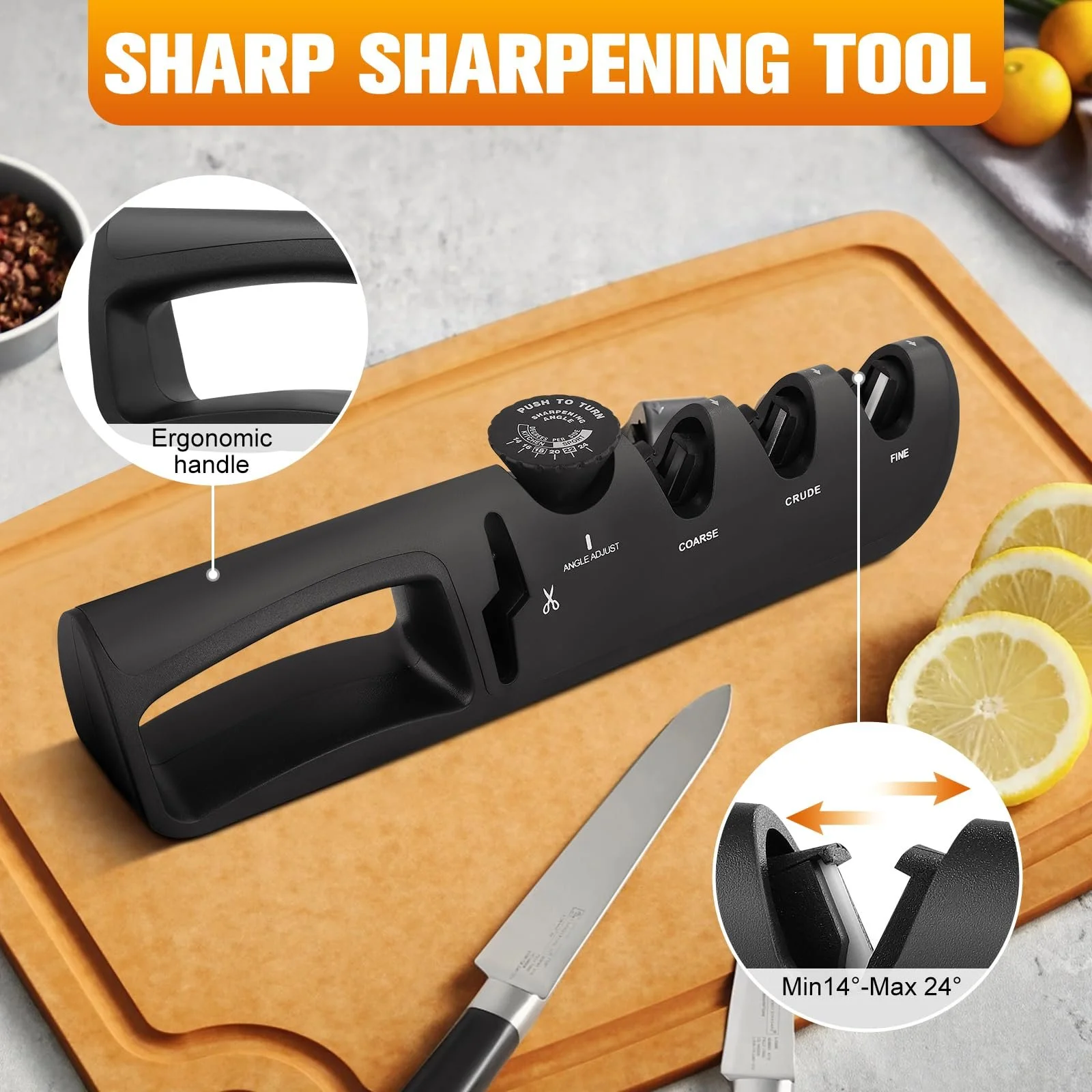 Ручне точило для ножів 4-в-1 Professional з регульованим кутом 14-24°, фото №6