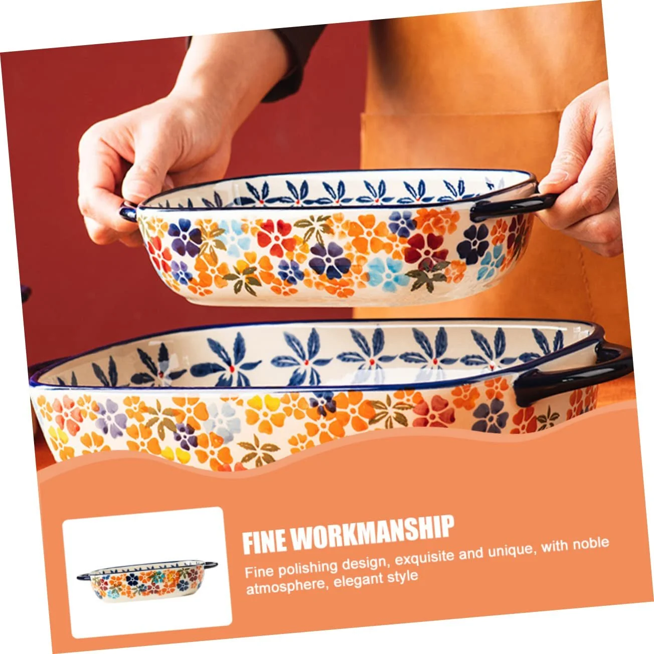 Тарелка для запекания керамическая с двумя ручками компактная универсальная для духовки и микроволновой печи, фото №8