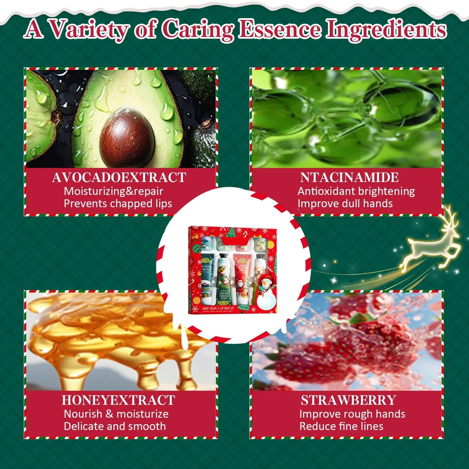 Набор из 8 рождественских бальзамов для губ и кремов для рук, питательный и увлажняющий крем для рук, рождественские подарки, для сухой и потрескавшейся кожи губ и рук, для женщин и мужчин, фото №3
