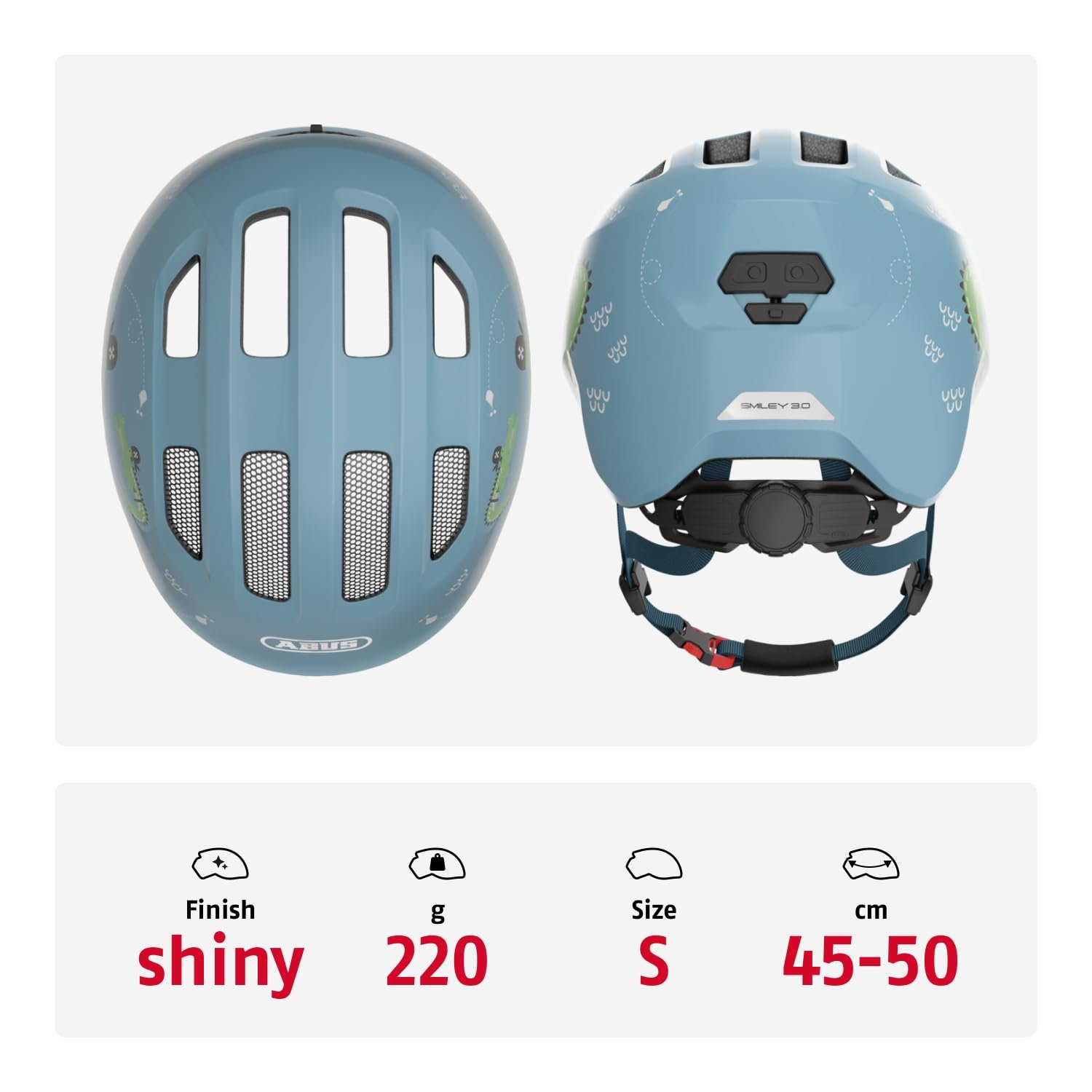 Велосипедний шолом дитячий ABUS Smiley 3.0, світло-блакитний, з малюнком крокодила, розмір S, 45–50 см, фото №3