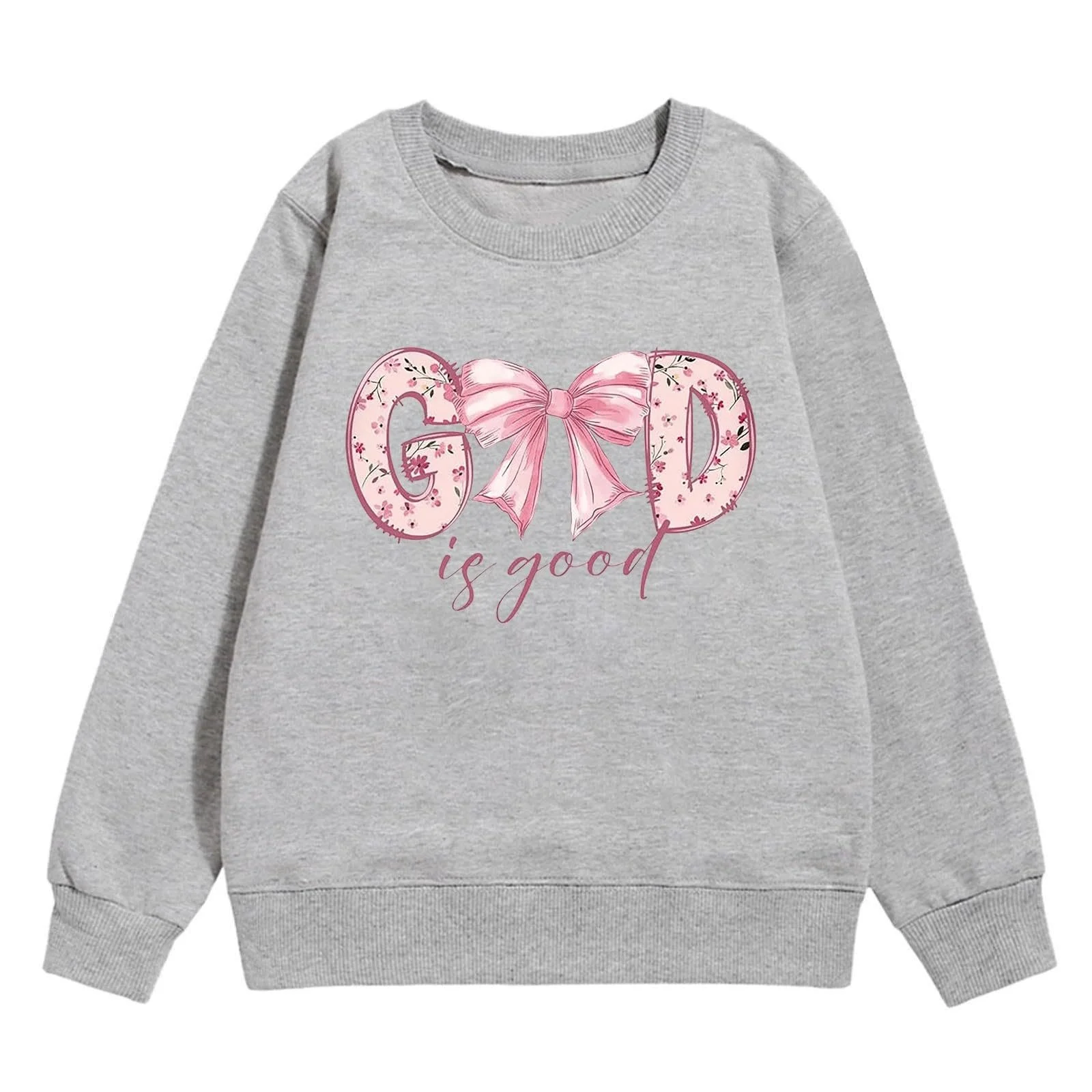 Світшот Generisch з графічним принтом для дівчинки, круглий виріз, довгі рукави, милий пуловер з опущеними плечима, фото №2